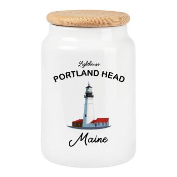 Portland Head, Leuchtturm, Maine , US Küste - Keksdose mit Holzdeckel - Weiß - Vorne