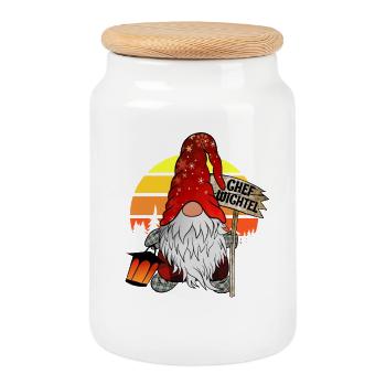 Chef Wichtel Weihnachts Gnom - Keksdose mit Holzdeckel - Weiß - Vorne