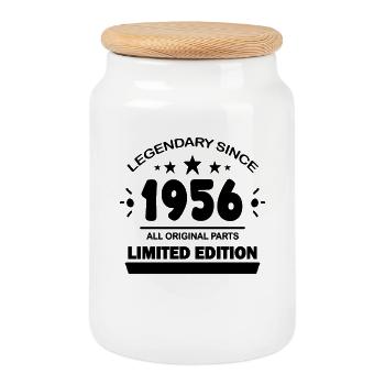 1956 - Jahrgang 1956 - Baujahr 1956 - Keksdose mit Holzdeckel - Weiß - Vorne