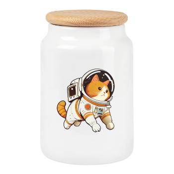 Space Cat Cute - Funny Animal Humor - Cookie Jar with Wooden Lid - white - Front
