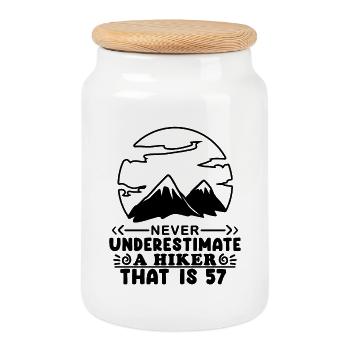 Mountain Wanderer 57th birthday 57 years old gift - Cookie Jar with Wooden Lid - white - Front