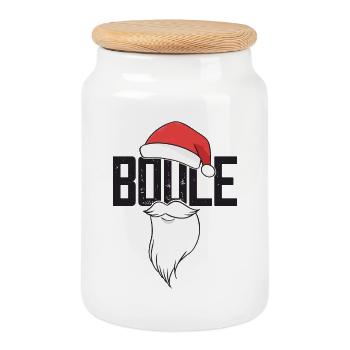 Boule Santa Tenue de pétanque pour Bouler pour boules - Boîte à biscuits avec couvercle en bois - blanc - Devant