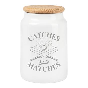 Catch win Matches - Idée cadeau Cricket Lover - Boîte à biscuits avec couvercle en bois - blanc - Devant