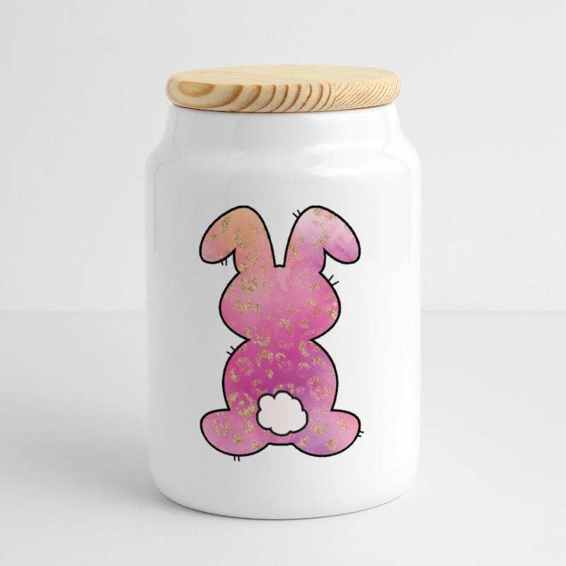 Leopard Pattern Rabbit Easter Cookie Jar with Wooden Lid