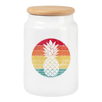Pineapple Fruits Retro Style Vintage - Cookie Jar with Wooden Lid - white - Front