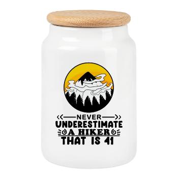 41st birthday hiker 41 years old mountain hiking - Cookie Jar with Wooden Lid - white - Front