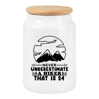 24th birthday hiker 24 years old mountain hiking - Cookie Jar with Wooden Lid - white - Front