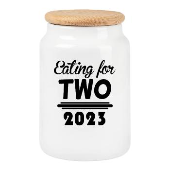 Grossesse Gémeaux 2023 - Boîte à biscuits avec couvercle en bois - blanc - Devant