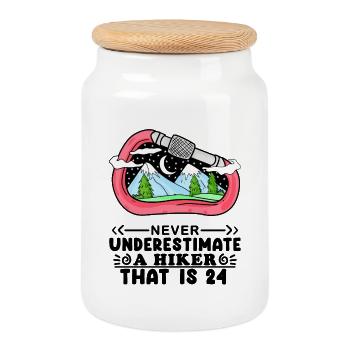 24th birthday hiker 24 years old mountain hiking - Cookie Jar with Wooden Lid - white - Front