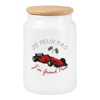 J'peux pas j'ai grand prix cadeau course voiture - Boîte à biscuits avec couvercle en bois - blanc - Devant