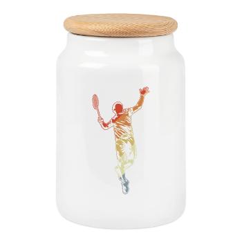 Dessin d’un joueur de badminton - Boîte à biscuits avec couvercle en bois - blanc - Devant