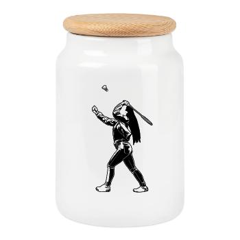 Badminton Filles - Boîte à biscuits avec couvercle en bois - blanc - Devant