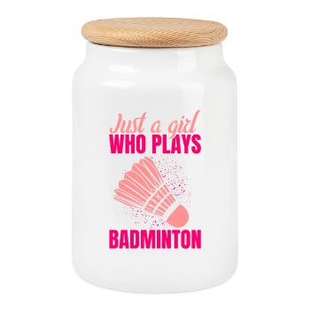 Juste une fille qui joue au badminton - Boîte à biscuits avec couvercle en bois - blanc - Devant