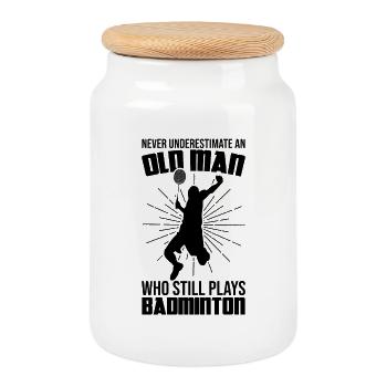 Ancien joueur de badminton - Boîte à biscuits avec couvercle en bois - blanc - Devant
