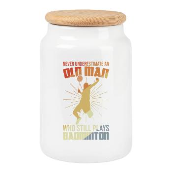Grand-père de badminton - Boîte à biscuits avec couvercle en bois - blanc - Devant