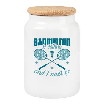Blague sur le badminton - Boîte à biscuits avec couvercle en bois - blanc - Devant