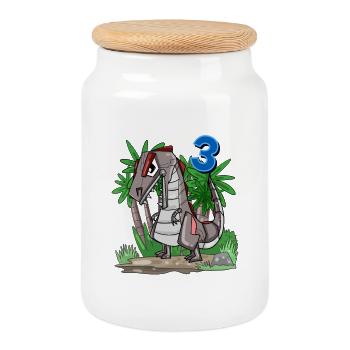 3 years old - 3rd birthday with animal motif - Cookie Jar with Wooden Lid - white - Front