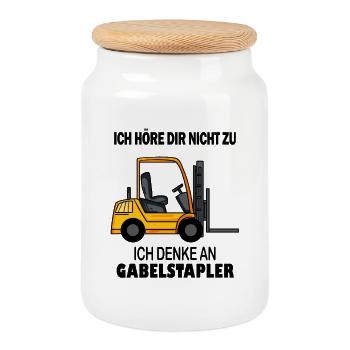 Staplerfahrer Gabelstapler Lager Logistik - Keksdose mit Holzdeckel - Weiß - Vorne