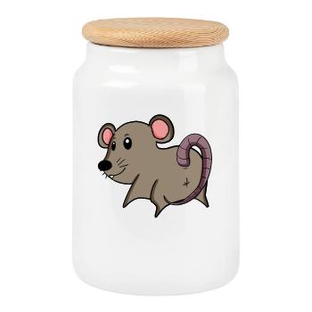 Mouse from behind - Mouse butt - Mouse ass - Cookie Jar with Wooden Lid - white - Front