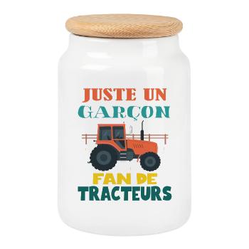 Juste Un Garçon Fan De Tracteurs -drole Conducteur - Boîte à biscuits avec couvercle en bois - blanc - Devant