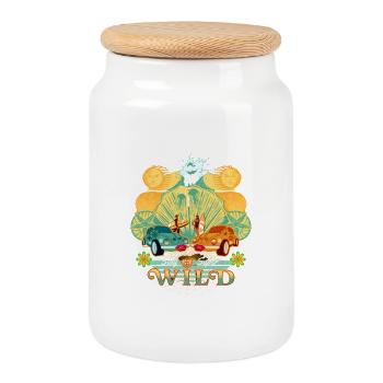 Alley of Historic Streets and Summer Surf - Cookie Jar with Wooden Lid - white - Front