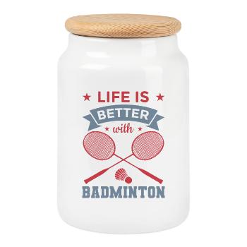 La vie est meilleure avec le badminton - Boîte à biscuits avec couvercle en bois - blanc - Devant