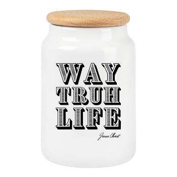 Way Truh Life, Christus - Keksdose mit Holzdeckel - Weiß - Vorne