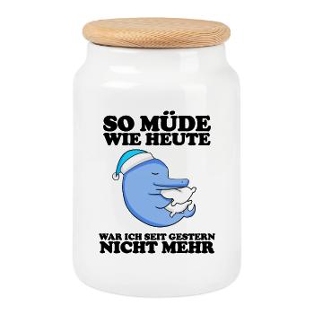 Müde Spruch lustig Schlafen Ausschlafen Faul - Keksdose mit Holzdeckel - Weiß - Vorne