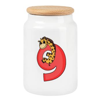 8 years old - 8th birthday with animal motif - Cookie Jar with Wooden Lid - white - Front