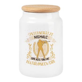 Biathlon Langlaufski Biathlet Wintersport Geschenk - Keksdose mit Holzdeckel - Weiß - Vorne