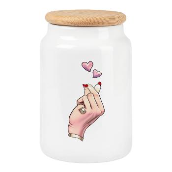 Finger Herz Koreanisch K Pop - Keksdose mit Holzdeckel - Weiß - Vorne