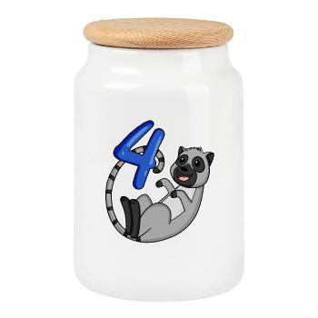 4 years old - 4th birthday with animal motif - Cookie Jar with Wooden Lid - white - Front