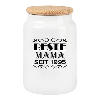 Beste Mama seit 1995 - Beste Mutter seit 1995 - Keksdose mit Holzdeckel - Weiß - Vorne