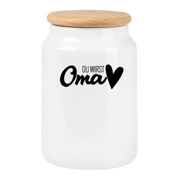 Oma Geschenk - Du wirst Oma - werdende Oma - Keksdose mit Holzdeckel - Weiß - Vorne