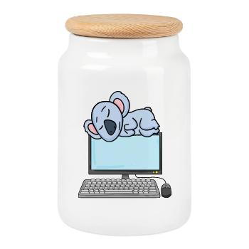 Koala Computer Nerd Programmeur Cadeau - Boîte à biscuits avec couvercle en bois - blanc - Devant