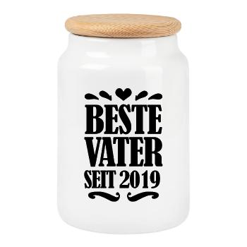 Bester Vater seit 2019 - Keksdose mit Holzdeckel - Weiß - Vorne