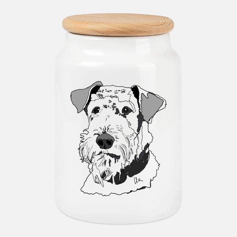 Airedale Terrier - Keksdose mit Holzdeckel - Weiß