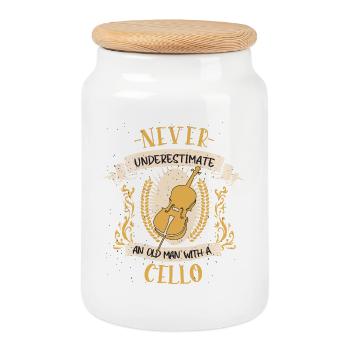 Cello Musician String Instrument Gift - Cookie Jar with Wooden Lid - white - Front