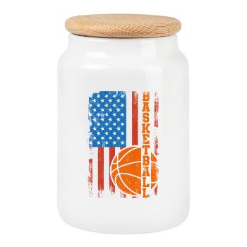Drapeau de Basketball USA - Boîte à biscuits avec couvercle en bois - blanc - Devant