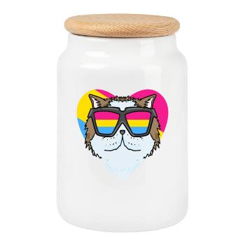 Pansexual Cat Persian Cat Heart Gift - Cookie Jar with Wooden Lid - white - Front