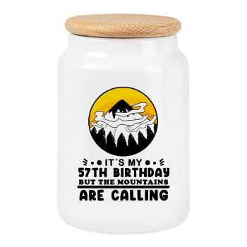 57th birthday mountains mountain summit - 57 years old - Cookie Jar with Wooden Lid - white - Front