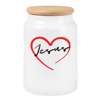 Heart with Jesus lettering - Cookie Jar with Wooden Lid - white - Front