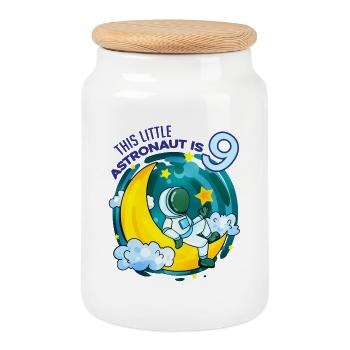 9 Years Birthday Boy Gift - Cookie Jar with Wooden Lid - white - Front