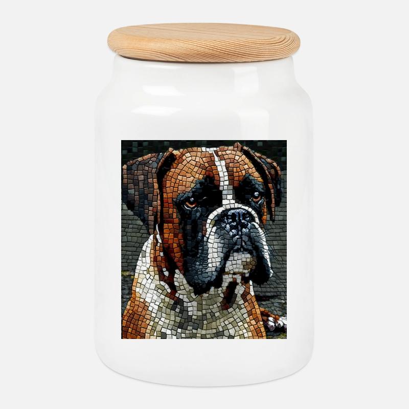 Boxerhund Mosiac - Keksdose mit Holzdeckel - Weiß