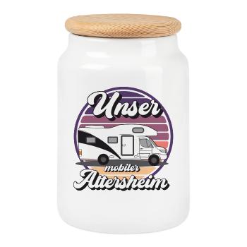Mobiler Camper Outdoor Design - Keksdose mit Holzdeckel - Weiß - Vorne