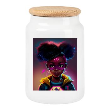 Héroïne futuriste au pouvoir néon - Boîte à biscuits avec couvercle en bois - blanc - Devant