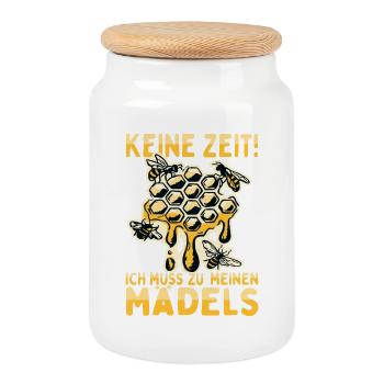 Bienen Keine Zeit Ich Muss Zu Meinen Mädels Imker - Keksdose mit Holzdeckel - Weiß - Vorne