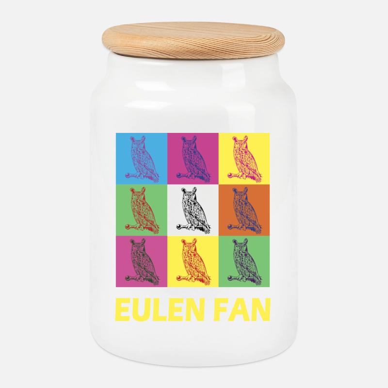 Eulen Fan Design - Keksdose mit Holzdeckel - Weiß