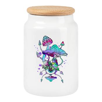 Trippy Neon Psychedelic Mushrooms - Keksdose mit Holzdeckel - Weiß - Vorne