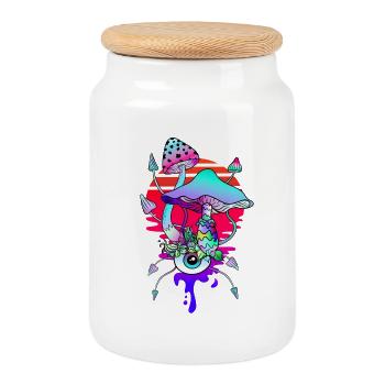 Lustige Hippie Trippy Pilze mit einem Auge - Keksdose mit Holzdeckel - Weiß - Vorne